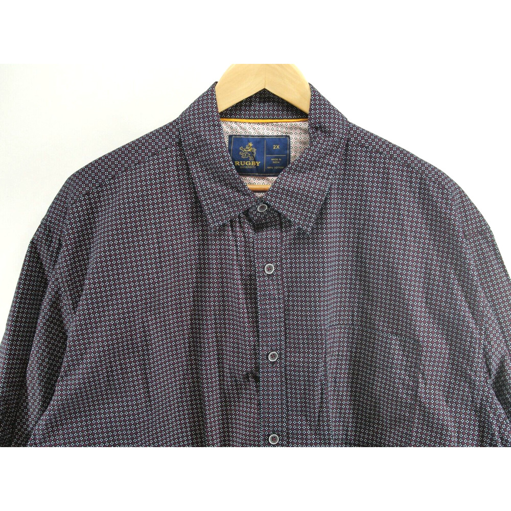 EUC Men’s Rugby University Short Sleeve Button Up 2X 100% Cotton Burgundy‎ Gray